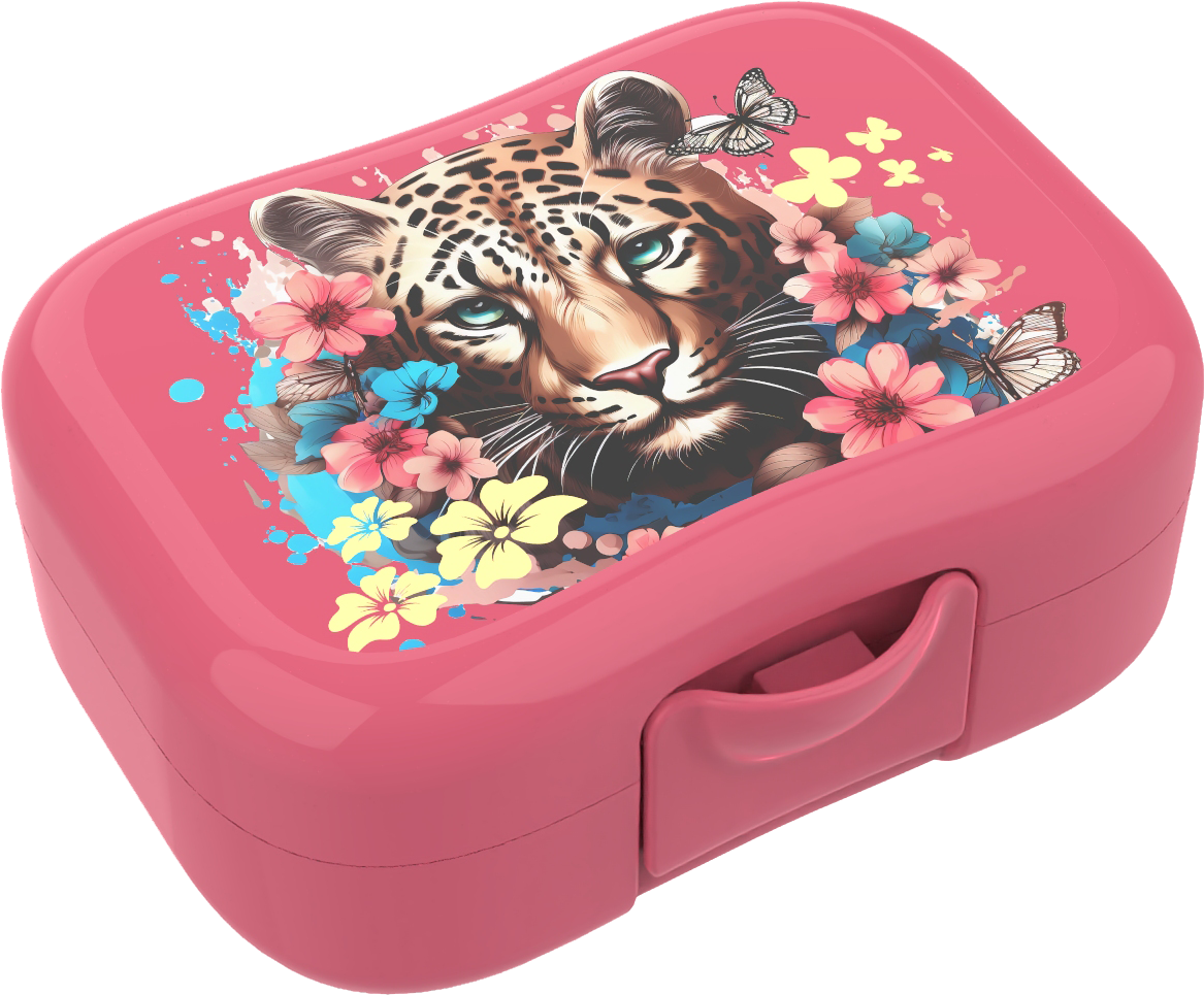 Snackdoosje met clip leopard flower